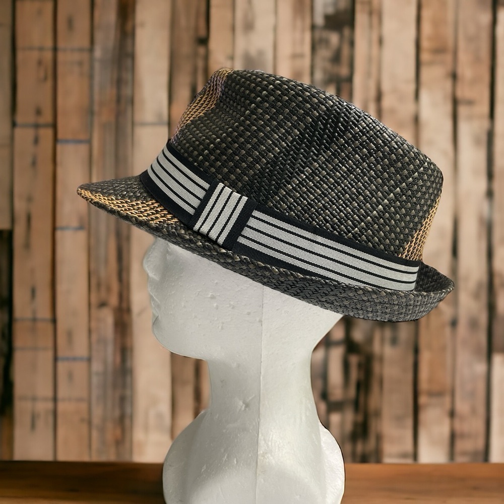 Angela & William Men's Hat L/XL Black & Tan 100% Paper Straw - Picture 2 of 13